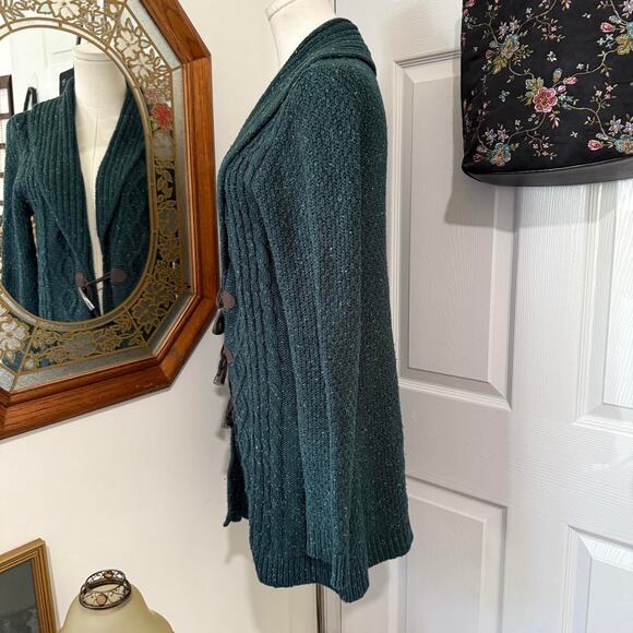 Merona Dark Green & Multicolor Knit Long Sleeve Toggle Front Wool Blend Cardigan - Picture 4 of 8
